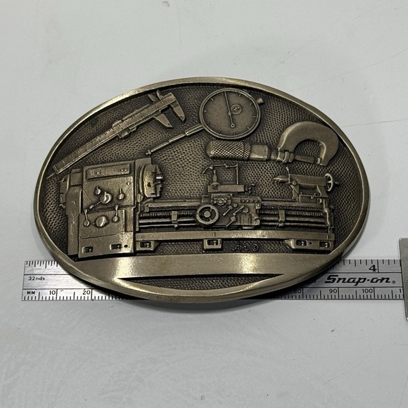 Machinist Metal Lathe Calipers Vice Tools Bench Solid Brass Vintage Belt Buckle - Picture 2 of 6